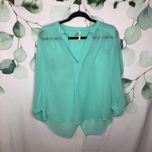Live 4 Truth Medium Turquoise Lightweight Sheer Long Sleeve Blouse